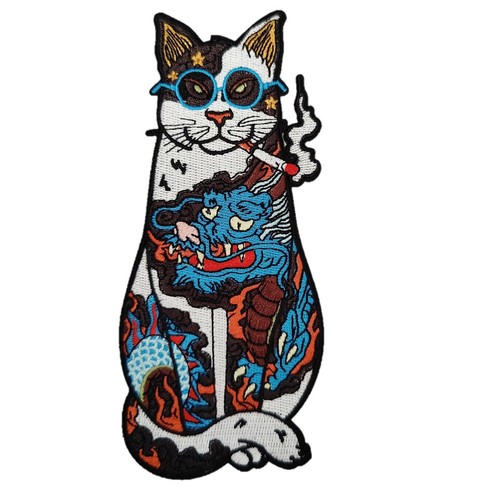 Japanische Katze Bügelbild Patch Abzeichen Nähen hohe Details 15,2 cm x 6,5 cm bestickt P551