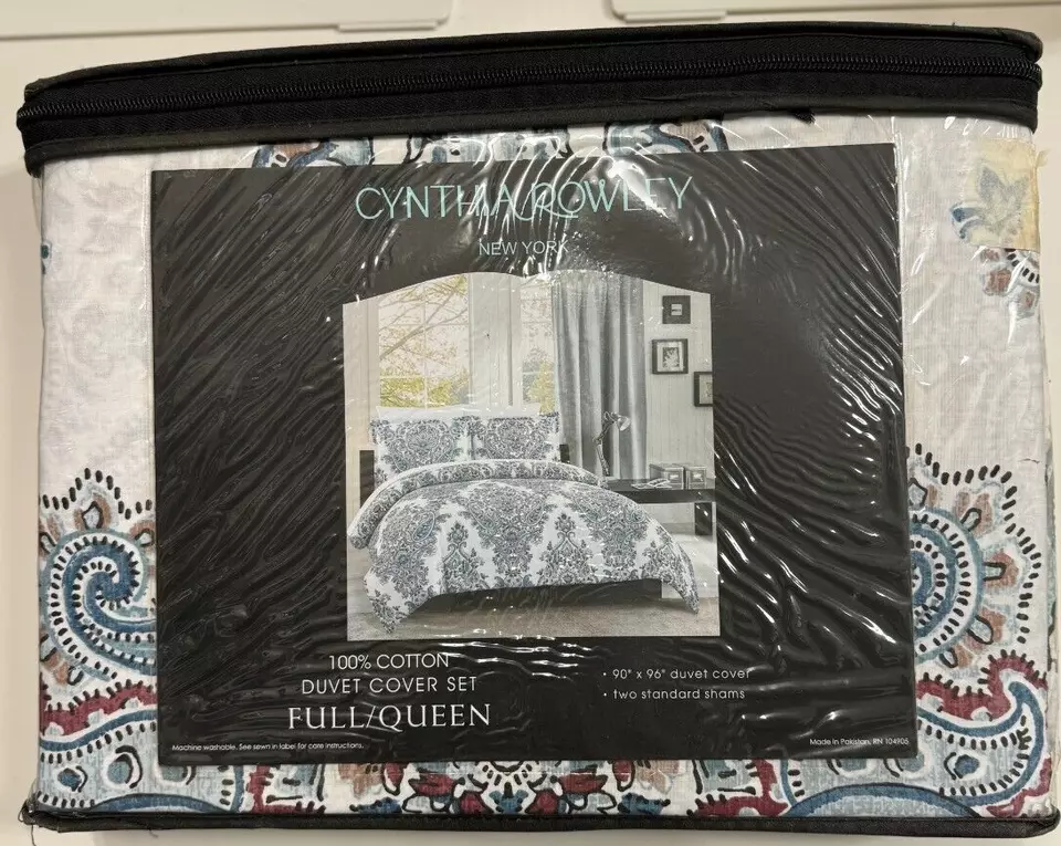 Edredón Cynthia Rowley Completo/Queen Nuevo Paisley Azul Rojo Blanco Foto 2 de 4