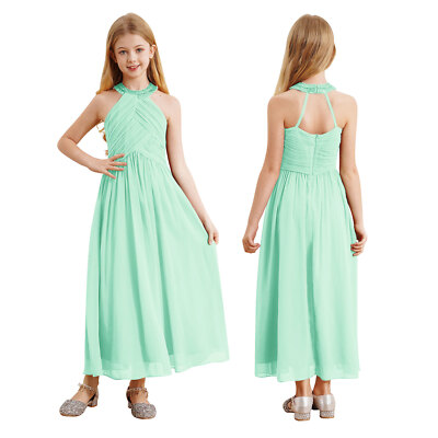 DE iEFiEL Mädchen festlich Spitzen langes Hochzeit Partykleid Blumenmädchenkleid