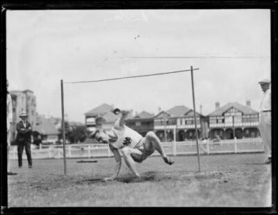 German athlete Gerhardt Emton landing from a high jump, NSW, 1 - 1930s Old Photo