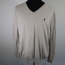 Polo Ralph Lauren Sweater Mens Large Pima Cotton Pullover Knit V-Neck Pony Gray