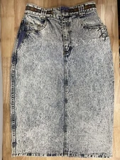 Gitano Acid Washed High Waisted Denim Skirt Aztec Accent Size 12 Vintage 80s 90s
