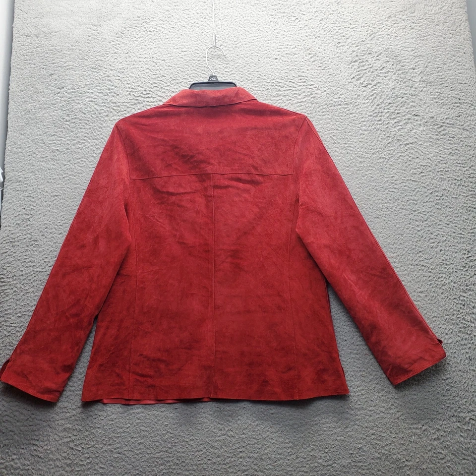 Chaqueta para mujer Valerie Stevens L roja gamuza cuero forrada manga abertura abotonada Foto 2 de 4