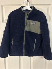 Eddie Bauer Boys blue Fleece Faux Fur Jacket Hooded Full Zip Size M 10/12 youth