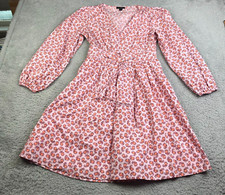J Crew V Neck Cotton Poplin Mini Dress Womens 4T Pink Peony Paisley Cottage Core
