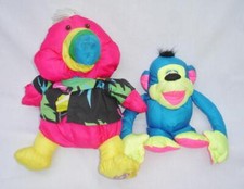 2 Fisher Price Puffalump Plush Wild Things Toucan Bird Monkey Chattering Chimp