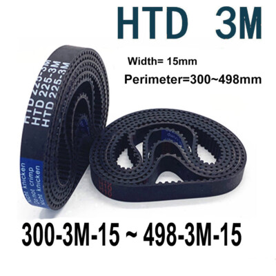 HTD 3M Closed Timing Belt Arc Teeth Width=15mm Rubber Drive Belt 300mm~498mm