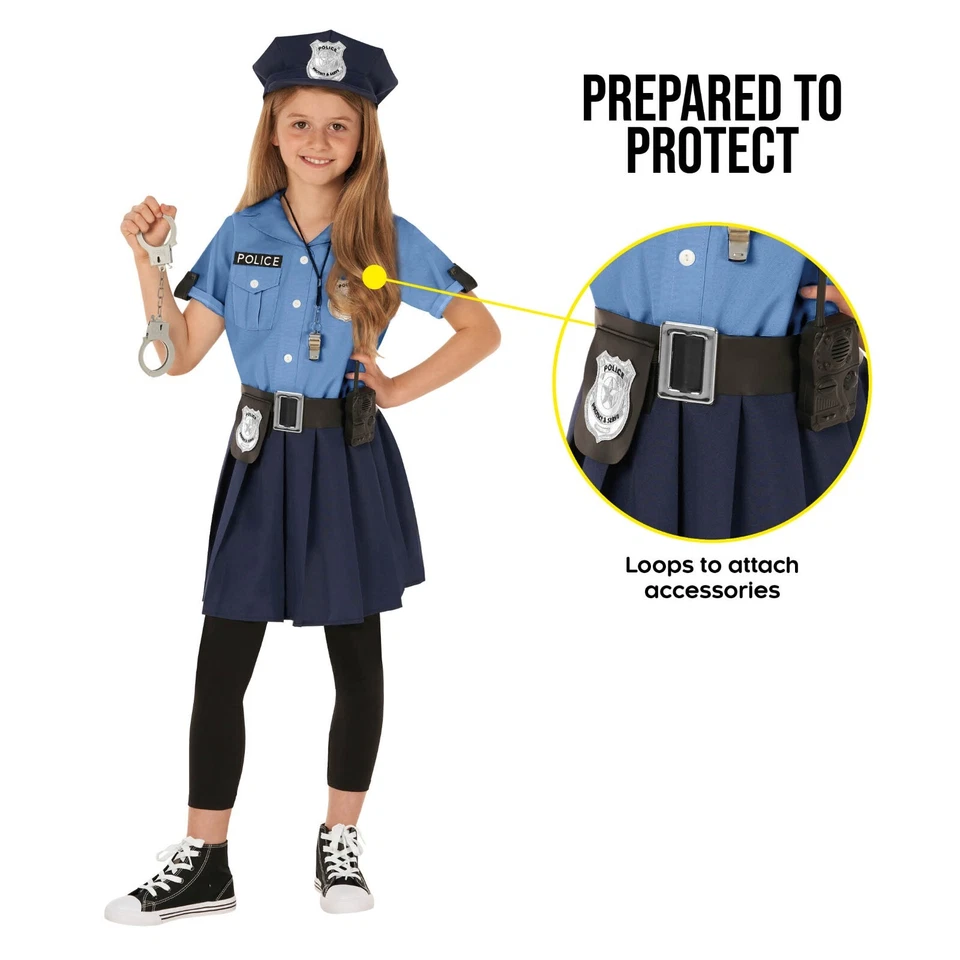 Blue Police Girl Costume Toys 3 - 12 yr Kids Officer Cop Uniform Dress Halloween - Image 4 of 4