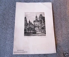 Original artist etching Rothenburg ob der Tauber St. Mark's Tower Karl Fischer?