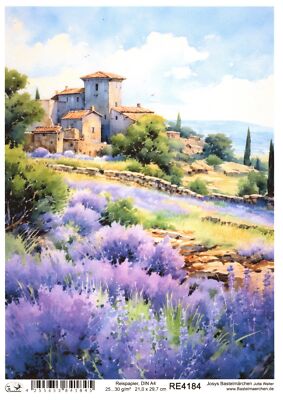 Reispapier A4 Strohseide Decoupage Provence Frankreich Lavendelfeld RE4184