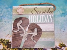 New Beach Coastal Christmas Ornament Wood SIGN Seaside Holiday Flip Flops NWT