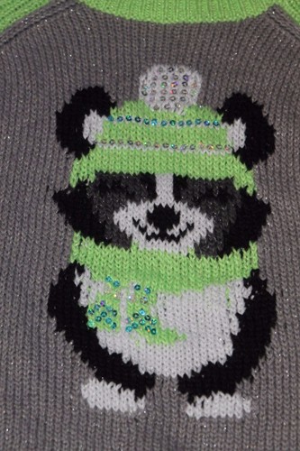 Girls JUSTICE Sweater Dog Green Gray Critter Sequin Metallic Bling Size 5 or 14 - Picture 5 of 16