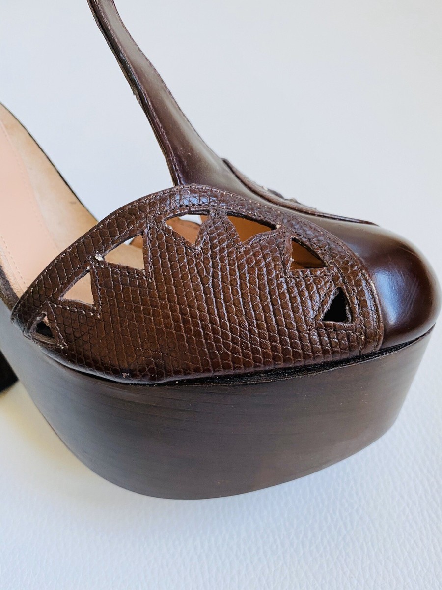 Escarpins Robert Clergerie à Bride - Pointure 37, Marron Cuir - Style Années 40, Occasion