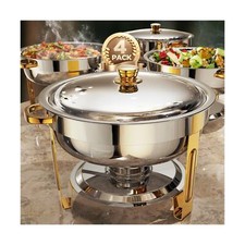 Chafing Dishes for Buffet 4 Pack, 5QT Worry-Free Assemble Round Chafing Dis...