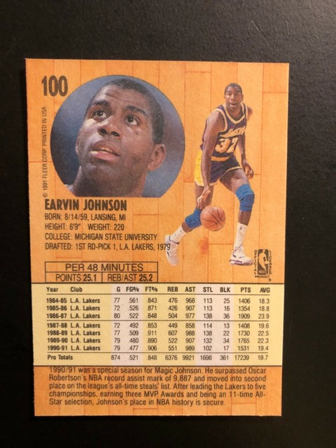 1991 EARVIN MAGIC JOHNSON Fleer Basketball Card 100 Made In USA EBay