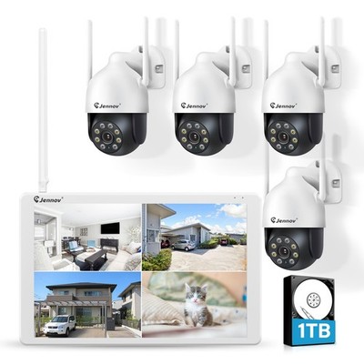 JENNOV WLAN Überwachungskamera Aussen Set 4x5MP Wi-Fi 6 Kamera 10CH 1TB HDD