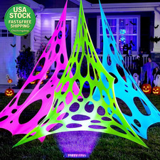 Giant Glow in the Dark Spider Web Halloween Decoration Set with Black Light