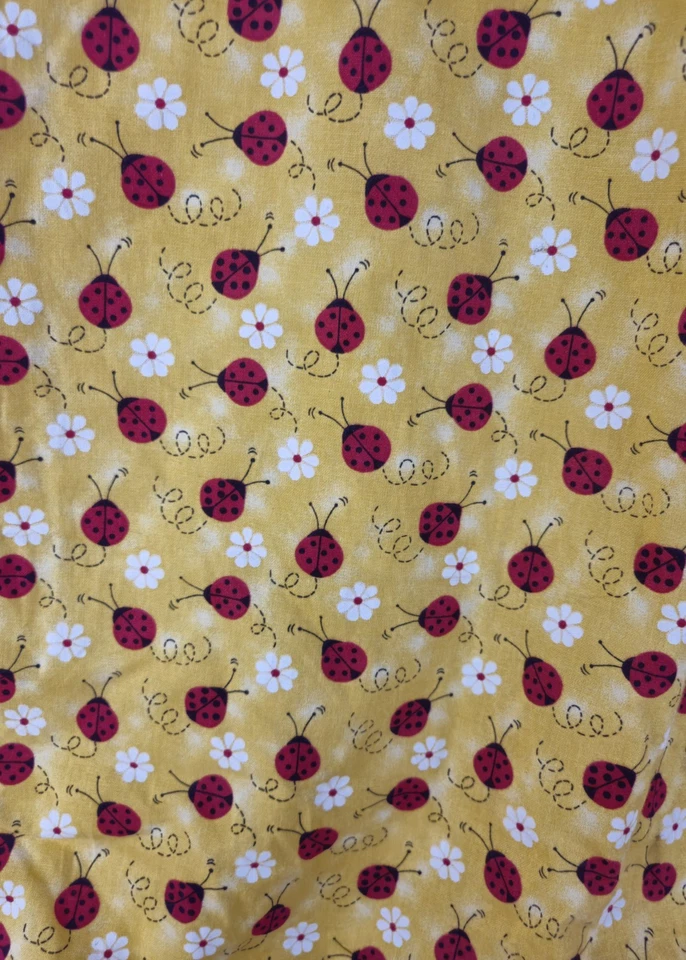 Vintage Handmade Yellow Crib Baby Blanket Cotton Blend  Ladybugs Pattern 48"×37" - Image 4 of 4