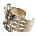 Southwest Ingot Silver Turquoise Onyx Coral Knifewing Cuff Bracelet #S5113-3 — photo 5