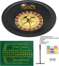 Deluxe Poker 16" Roulette Wheel Casino Game Table Set 120 Chips Rake & Felt Mat
