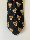 Museum Artifacts Men’s Necktie Tie Silk Black Teddy Bear Suit Multicolor 57"