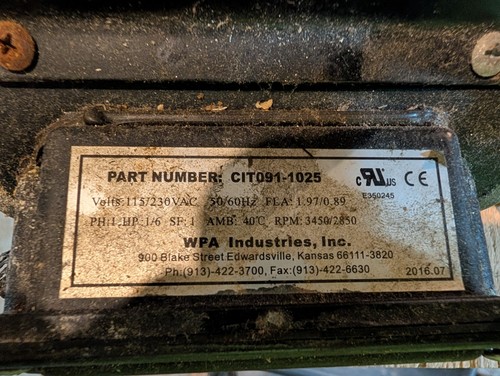 WPA CIT091-1025 Motor & Drain Pump for ET & ASQ II