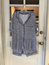 Joyspun Pajama Set 3X 22W-24W Blue White Leopard Sleepwear Button Front