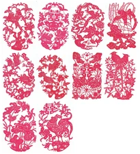 Paper Cuts 2 Birds Large Set 10 Red Color Separate Pieces XA