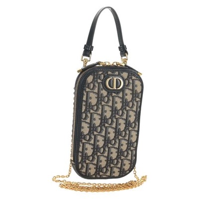 Christian Dior Trotter Canvas Phone Holder Chain Montaigne Bag Navy Auth 154027M