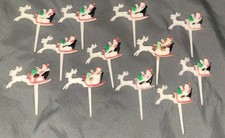 11*Vintage*Cupcake Picks*Santa Sleigh*Reindeer