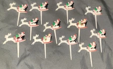 11*Vintage*Cupcake Picks*Santa Sleigh*Reindeer