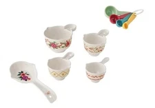 9 Pc Pioneer Woman Painted Meadow Melamine Measuring Cups & Spoons & Spoon Rest