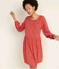 Old Navy Womens Soft Woven Keyhole Swing Dress Size XL Red Floral Boho Cottage
