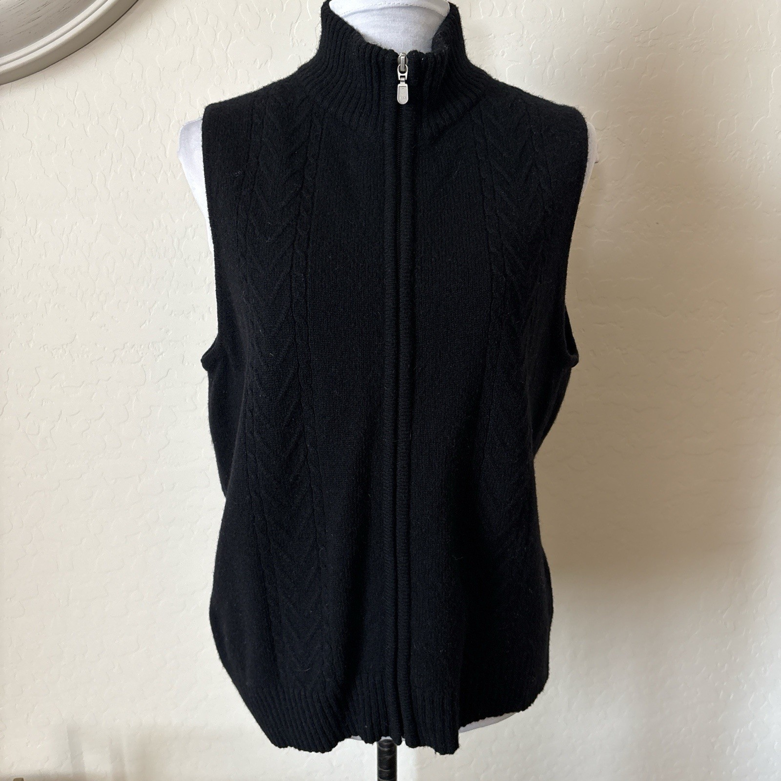 Pendleton Black Mock Neck Full Zip Cable Knit Swe… - image 1