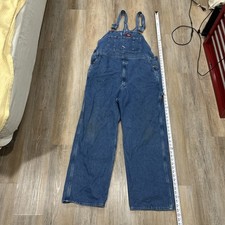 Dickies Mens Denim Bib Overalls Blue Carpenter Workwear SIZE 38x34 - CLEAN
