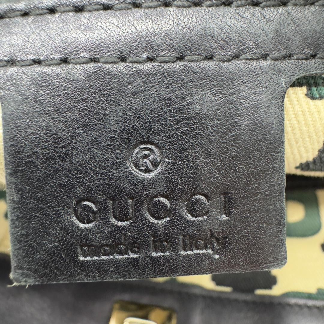 Gucci GG Leather Tote Bag Black Gold Embossed Logo Authentic Used thumbnail 10
