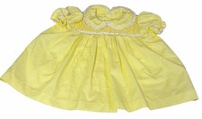 Vintage Hand Smocked 9-12 MO Baby Dress Sunny Yellow Lace Trim Easter Toddler