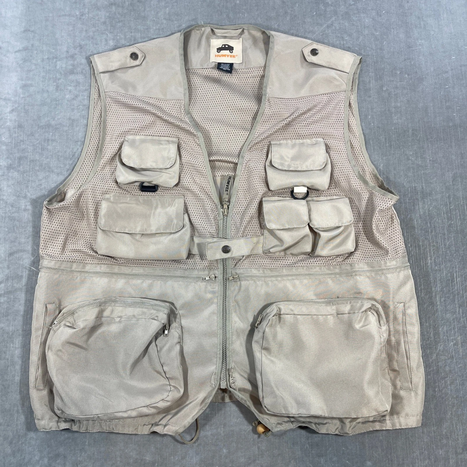 HUMVEE Mens 2XL Khaki Mesh Utility Fishing Hunting Vest Pockets