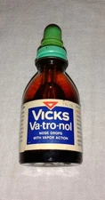 VINTAGE VICKS VA-TRO-NOL BROWN GLASS BOTTLE WITH DROPPER