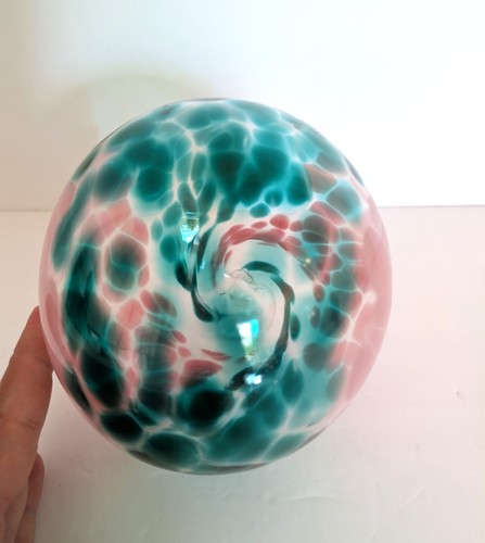 Hand Blown Art Glass Orb Witch Ball Pink Green Ornament Hanging Sun Catcher 6" - Picture 7 of 11