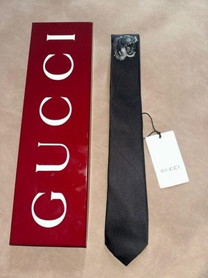 Gucci Tie Mens 100% Silk TIGER HEAD Embroidered Full Packaging