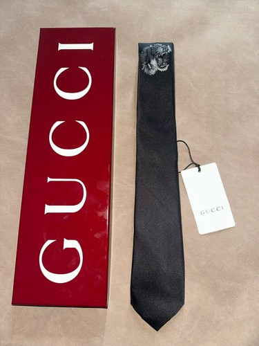Gucci Tie Mens 100% Silk TIGER HEAD Embroidered Full Packaging