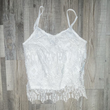Women s White Lace Cami Pullover Adjustable Spaghetti Straps S