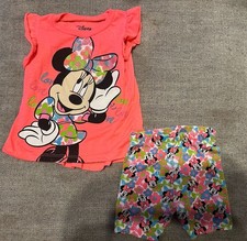 Disney Girls 12 M Shirt And Shorts Set 2 Pieces Minnie Mouse Love Flowers