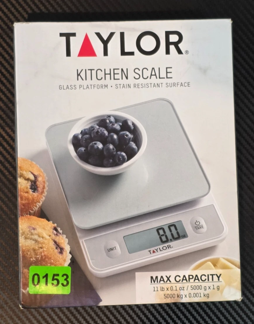 Taylor Digital Kitchen Scale 11 lb Capacity Glass Platform Stainless Surface
Opens in a new window o