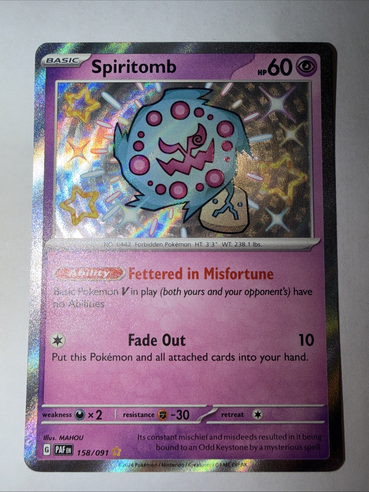 Pokemon Spiritomb Shiny Rare SV: Paldean Fates 158/091 NM