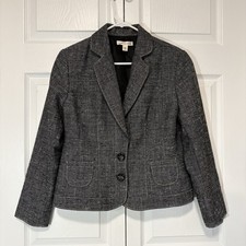 Women s Coldwater Creek Gray Tweed Jacket Blazer Y2K Style Preppy Chic Size P8
