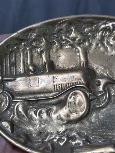 Antique Copper Brass Early Auto Touring Cigar Embossed Car Stamped Ash Tray - Picture 9 of 22