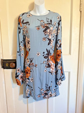 Minkpink Womens Floral Shift Dress Blue Long Sleeve Size M UK 10–12