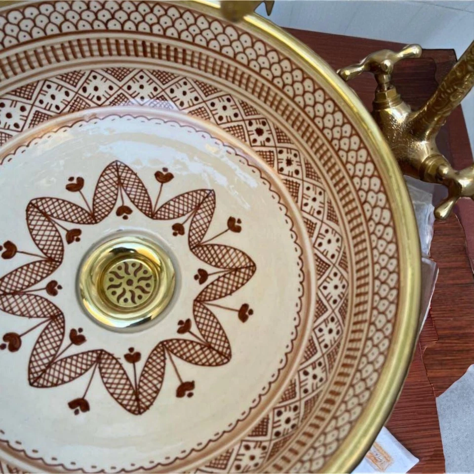 Fregadero de recipiente de cerámica, fregadero de baño boho, lavabo de arte de cerámica, lavabos decorativos Foto 2 de 3